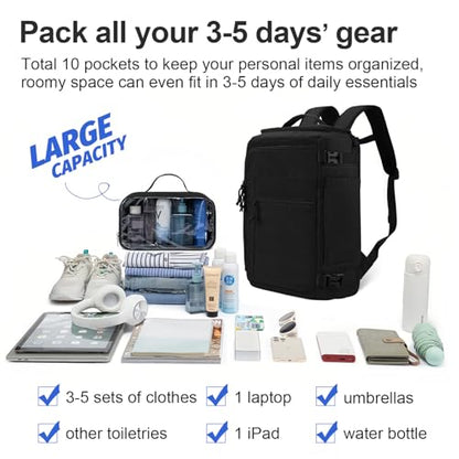Carry On Travel Backpack Flight Approved Laptop Backpack Business Work Backpack for Women Men Large Capacity Casual Daypack with Wet/Dry Separation Pockets, Black - color: Black, style: B
