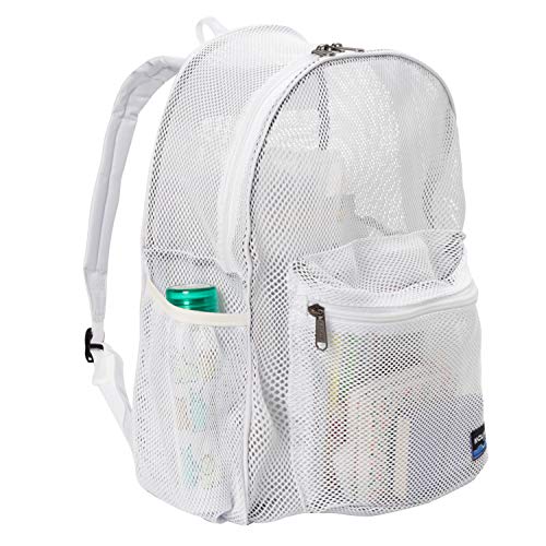 K-Cliffs Heavy Duty Mesh Backpack Quality Classic Student Net Bookbag Durable See Through Simple Netting Daypack Basic School Bag White - color: White