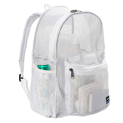K-Cliffs Heavy Duty Mesh Backpack Quality Classic Student Net Bookbag Durable See Through Simple Netting Daypack Basic School Bag White - color: White