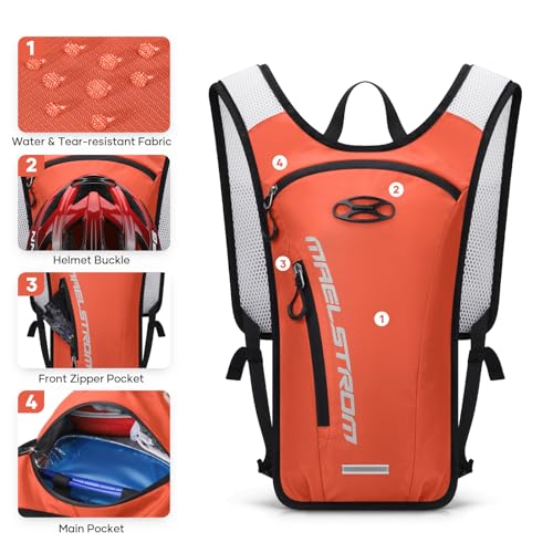 Maelstrom Hydration Backpack, Hiking Backpack with 2L Water Bladder, Running Hydration Vest for Cycling Hiking Rave for Men Women - color: Orange