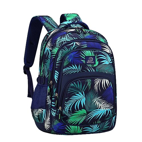 MYGOO Boys School Backpack Grove Foliage Black Bookbag for Elementary Middle School Ages 5-12, 17 inch Large Capacity 24L Kids Student Travel Bags - color: Grove Foliage Black
