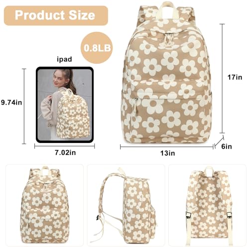 Bluboon School Backpack for Teen Girls Women Laptop Backpack College Bookbags Middle School Travel Work Commuter Back Pack - color: Brown Flower 157