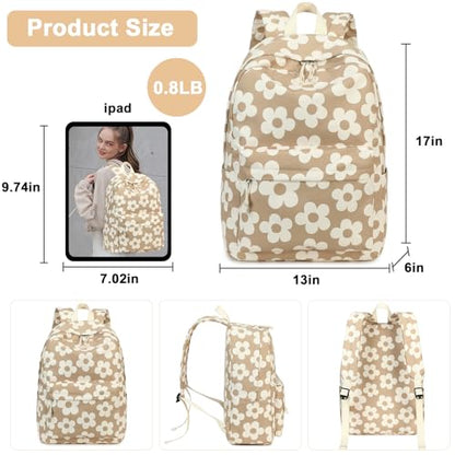 Bluboon School Backpack for Teen Girls Women Laptop Backpack College Bookbags Middle School Travel Work Commuter Back Pack - color: Brown Flower 157