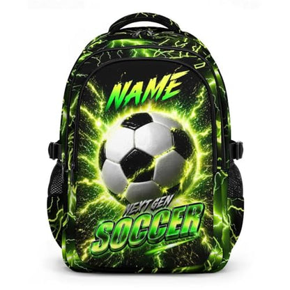 Boys Soccer Backpack with Personalized Name, 17 Inch Kids School Backpacks with 3 Compartments - Custom Sport Bookbag for Elementary Students, Reflective Ergonomic Design with Chest Strap - color: Green