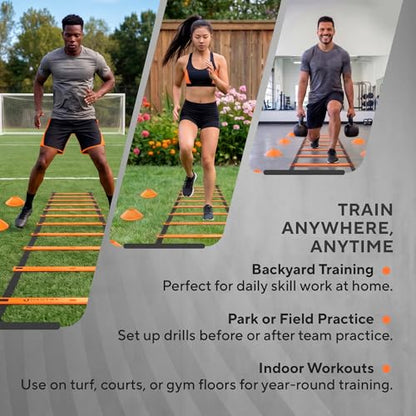 Agility Ladder Set, 12-Rung Speed Ladder + Training Cones, Soccer Training Equipment, Footwork Drills Kit, Speed & Agility Equipment, Football Practice Equipment, Basketball Gear - color: Bright Orange