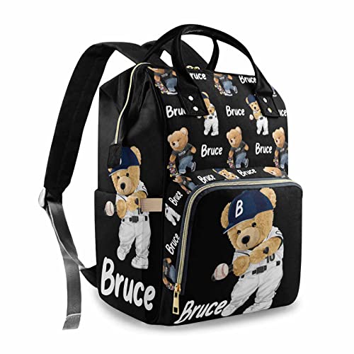 Artsadd Personalized Bear Diaper Bag Backpack for Baby Boys, Custom Name Large Capacity Multifunction Nappy Bags Mommy Waterproof Travel Daypack - color: Bear 09