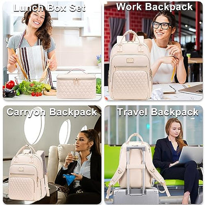 Weitars Lunch Backpack for Women,15.6 Inch Laptop Backpacks Travel Backpack for Women,Work Back pack,Teacher Nurse Back pack Insulated Lunch Bookbag Cooler Backpacks - color: Beige