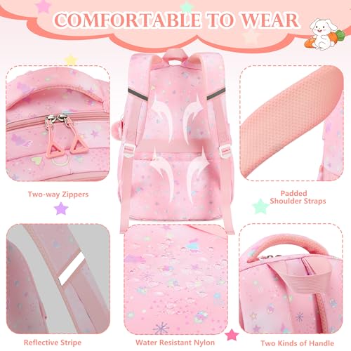 AO ALI VICTORY Backpack for Girls with Lunch Bag Pencil Case Kids School Bags for Kindergarten Elementary Middle Primary Schoolbag Cute 16 inch Laptop Bookbag Students 3 PCS Cute Bookbag, Pink Set - color: Pink Set