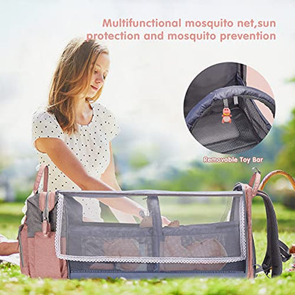 DERJUNSTAR Baby Diaper Bag Backpack with ChangingStation-Large Capacity Baby Bag for Boys & Girls, USBCharging Port, Pacifier Case, sunshade & Toy Bar,Waterproof, Baby Pink - color: Baby Pink