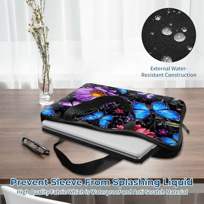 Laptop Sleeve with Handle 10 Inch, Waterproof Laptop Case Bag, Butterfly Flowers Pattern Design Computer Sleeve Compatible with MacBook Air, Pro, HP, Dell, Lenovo, ASUS - color: Butterfly Flowers, size: 10inch(9.7-10.5")