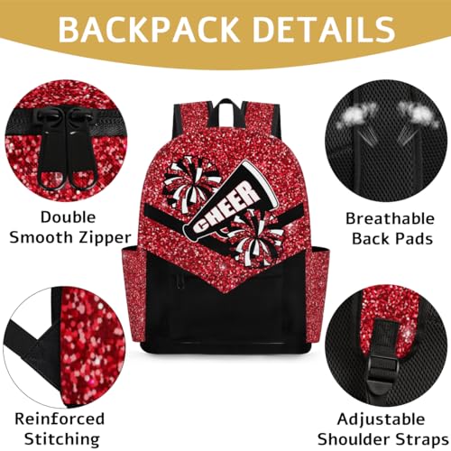 Red Cheer Kids Backpack for Girls Cheerleader Preschool Toddler Backpack Kindergarten Nursery Bookbag Travel Children Lightweight School Bag - color: Red Black