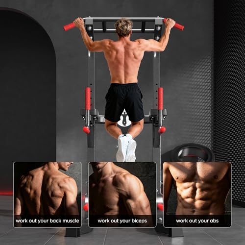 DlandHome Power Tower Pull Up Bar Station, Heavy Duty Pull Up Dip Station Adjustable Height for Home Gym Strength Training Equipment, 330LBS Weight Capacity - color: Black
