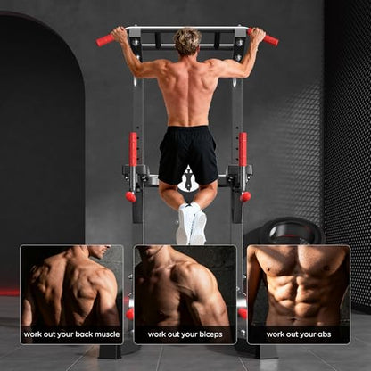 DlandHome Power Tower Pull Up Bar Station, Heavy Duty Pull Up Dip Station Adjustable Height for Home Gym Strength Training Equipment, 330LBS Weight Capacity - color: Black