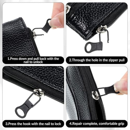 Metal Replacement Zipper Pull Tab, 10 PCS Detachable Zipper Pull Replacement Removable Zippers Repair Kit Zippers Clips for Jackets, Jeans, Backpacks, Purses, Coat, Pants, Suitcase, Purse, Small Holes