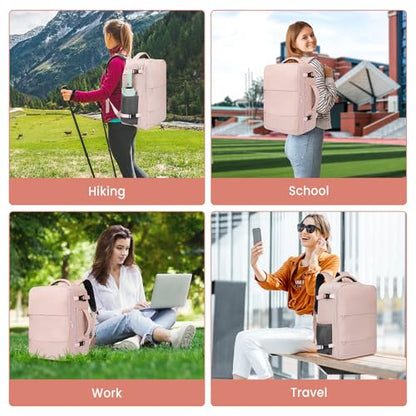 BAGAIL Travel Laptop Backpack, Carry on with USB Port, Luggage Bag for Holiday-Pink - color: Pink