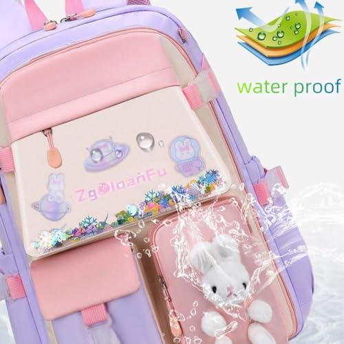 Girls Backpack, Kids Backpack for Girls School Bunny Book Bag for Elementary Primary School Kindergarten Elementary Preschool Middle - color: Purple Bunny Backpack