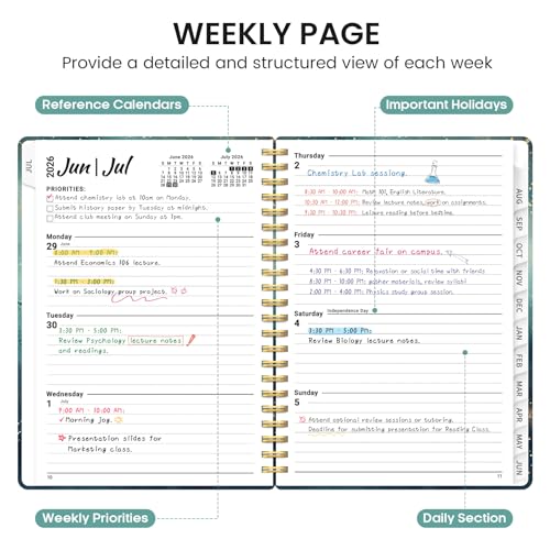 Planner 2026-2027, Academic Monthly and Weekly Calendar Planner for Women, July 2026 - June 2027, Hardcover Pretty Agenda Planner Book with Tabs, Spiral Daily Organizer for School Office Home Supplies, 6.3" x 8.5" - Whale Dreams - color: B-Whale Dreams, s