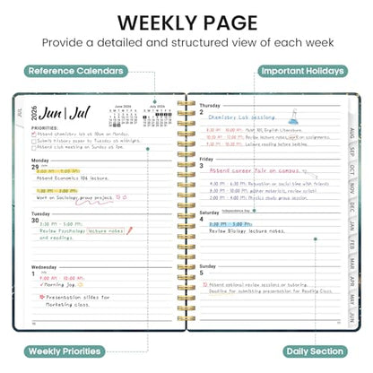 Planner 2026-2027, Academic Monthly and Weekly Calendar Planner for Women, July 2026 - June 2027, Hardcover Pretty Agenda Planner Book with Tabs, Spiral Daily Organizer for School Office Home Supplies, 6.3" x 8.5" - Whale Dreams - color: B-Whale Dreams, s