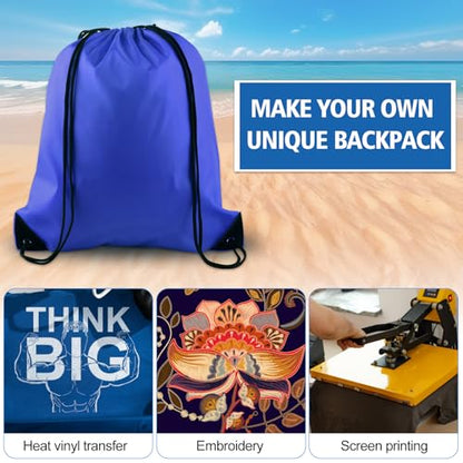 KUUQA 12 Pcs Drawstring Backpack Bags Sport Gym Sack Cinch Bags Bulk for School Traveling and Storage (Blue) - color: Blue