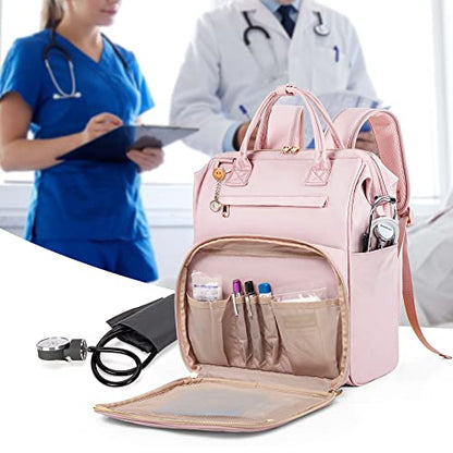 Fasrom Nurse Backpack, Nursing Clinical Bag with Laptop Sleeve, Pink | Medical Supplies Storage Bag, Multiple Pockets for Nurses, Nursing Students, Health Professionals, Empty Bag Only
