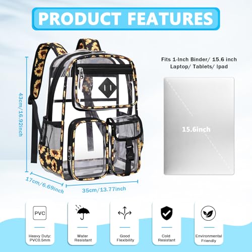 PIG PIG GIRL Clear Backpack for School,Heavy Duty PVC Transparent Bookbag for Girls Stadium Approved See Through Backpack - color: 7-black Daisy