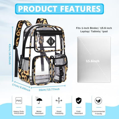 PIG PIG GIRL Clear Backpack for School,Heavy Duty PVC Transparent Bookbag for Girls Stadium Approved See Through Backpack - color: 7-black Daisy