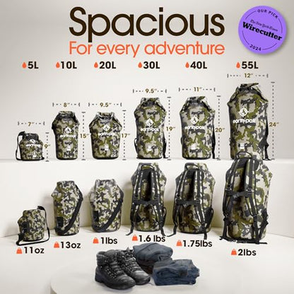 Earth Pak Waterproof Dry Bag - Roll Top Waterproof Backpack Sack Keeps Gear Dry for Kayak with Waterproof Phone Case - color: Camo, size: 5L