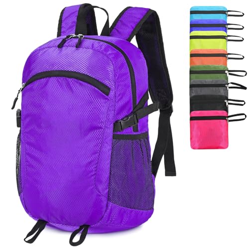 Small Hiking Backpack 15L Travel Lightweight Hiking Packable Daypack Water-Resistant Foldable Backpacks for Women Men Camping (Purple) - color: Purple, size: 15L