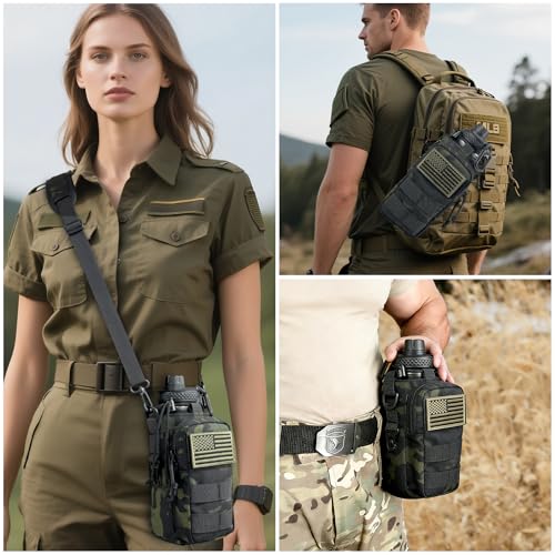 Water Bottle Holder with Strap - Tactical Insulated Water Bottle Sleeve with MOLLE System Water Bottle Cover Cross-Body Pouch for Walking Hiking Camping Gym 32oz&40oz - color: Black Camo