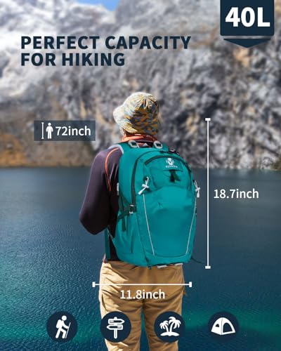 Hiking Backpack 40L Lightweight Waterproof Daypack for Men Women Outdoor Camping Mountaineering Trekking Travel Bag - color: Lake Blue