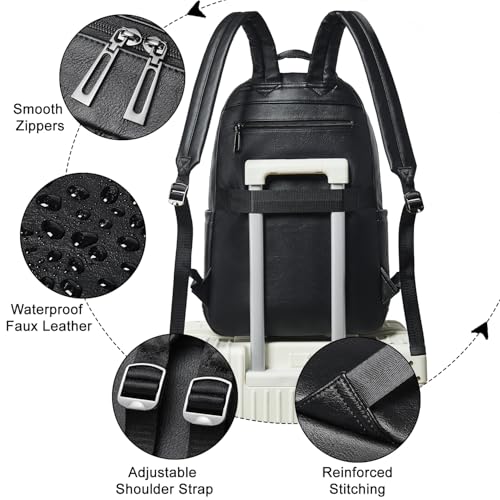LATMAP Vegan Leather Backpack 17Inch Laptop Backpack for Women Travel Black | TSA-friendly, with luggage strap & pickpocket-proof, large capacity, laptop compartment, water-resistant, easy to wipe clean - color: Black