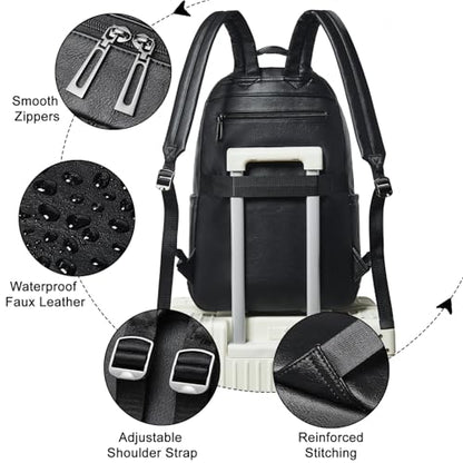 LATMAP Vegan Leather Backpack 17Inch Laptop Backpack for Women Travel Black | TSA-friendly, with luggage strap & pickpocket-proof, large capacity, laptop compartment, water-resistant, easy to wipe clean - color: Black