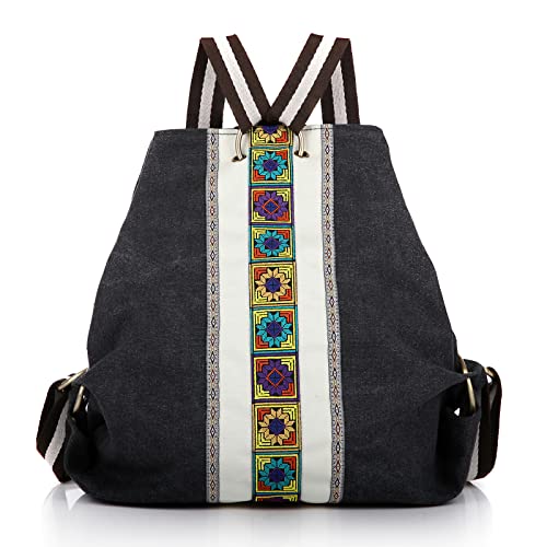 Goodhan Women Canvas Backpack Daypack Casual Shoulder Bag, Vintage Heavy-duty Anti-theft Travel Backpack Grey Black 2 - color: Grey Black 2