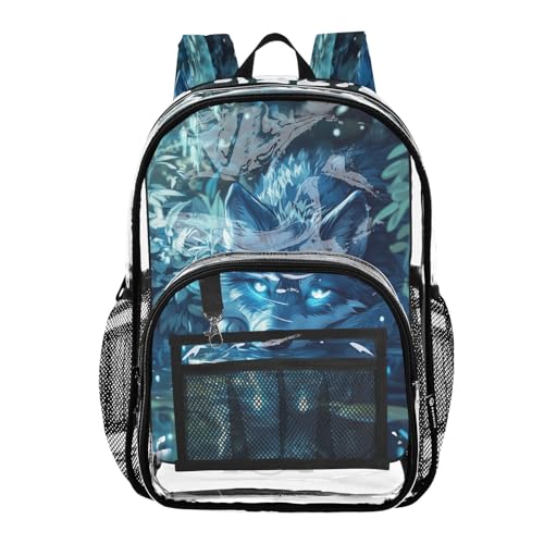 MCHIVER Wolf River Blue Clear Backpack Stadium Approved 10.6x5.1x15.7 Transparent Bag for Festival Concert Sport Events