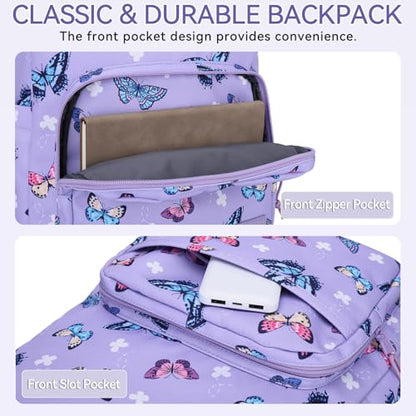 VASCHY School Backpacks, Lightweight Bookbag Schoolbag for Kid Girls Casual Basic Simple Daypack for Teen Girls Butterfly - color: Lavender Butterflies