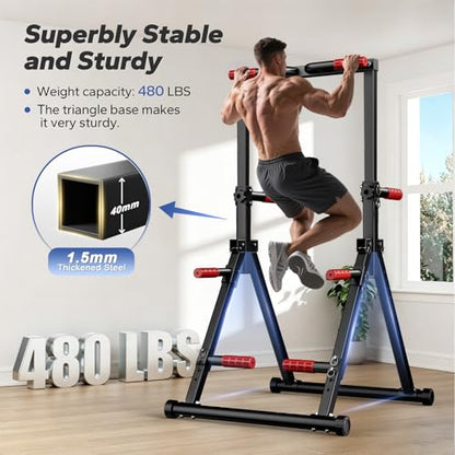 Foldable Pull Up Bar Free Standing, Strength Training Pull-up Bars Adjustable Pull Up Station, Power Tower Pull Up Bar MultiFunction Pull Up Dip Station Workout Equipment For Home Gym Support 480 LBS - color: red