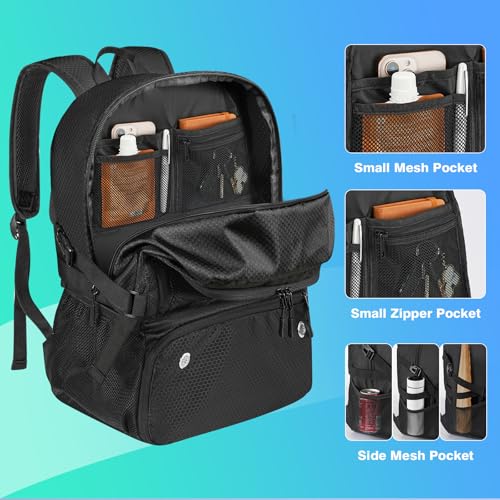 Soccer Bag, Lightweight Soccer backpack with Ball Compartment & Shoe Compartment for Basketball Volleyball & Football, Large and Water Resistant Sports Backpack for Son Daughter Men Women Black &Pink