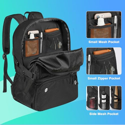 Soccer Bag, Lightweight Soccer backpack with Ball Compartment & Shoe Compartment for Basketball Volleyball & Football, Large and Water Resistant Sports Backpack for Son Daughter Men Women Black &Pink