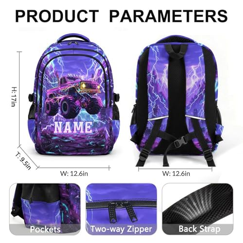 Personalized Backpacks Boys School Backpack for Kids Teen Truck Lovers, Custom Large Capacity Car Bookbag for Students Travel Camping Casual - color: Purple