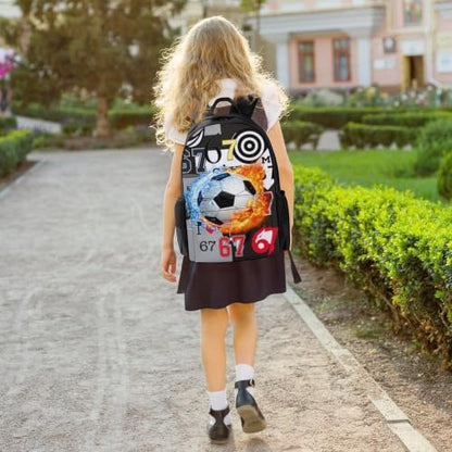 Six Seven Soccer Art Backpack, Durable Polyester Daypack with Laptop Compartment, Reinforced Bottom, Adjustable Shoulder Straps And Multi Pockets for Travel And Daily Use - color: Six Seven Soccer Art