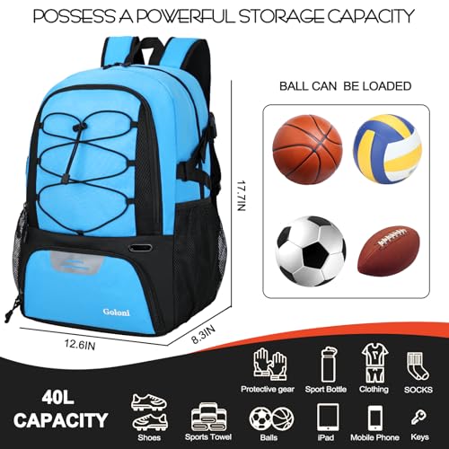 Goloni 40L Basketball Bag,Large Basketball Backpack with Ball Compartment & Shoe Compartment,Backpack for Soccer,Volleyball - color: blue