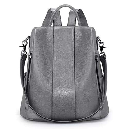 S-ZONE Leather Backpack Purses for Women Antitheft Rucksack Shoulder Bag Medium - color: Grey