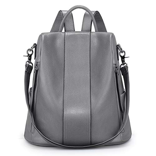 S-ZONE Leather Backpack Purses for Women Antitheft Rucksack Shoulder Bag Medium - color: Grey