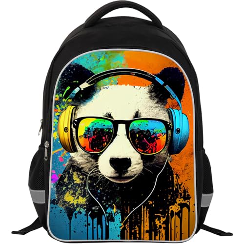 ZRENTAO Kids Backpack, 3D Reflective Cartoon, 600D Polyester & Dual Zippers, 17" Bookbag with Ergonomic Design for boys & girls age 6-18, Panda Space Style for school Children Kids - color: 05##panda
