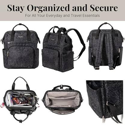 Baggallini Securtex Anti-Theft Windsor Backpack for Travel, Work & College, RFID & Locking Zipper, Up to 16" Laptop - color: Midnight Blossom Print