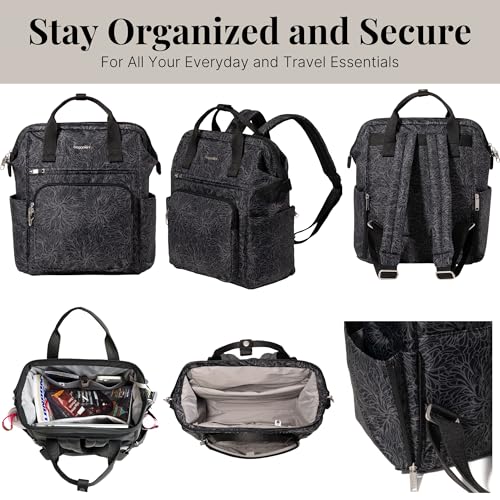 Baggallini Securtex Anti-Theft Windsor Backpack for Travel, Work & College, RFID & Locking Zipper, Up to 16" Laptop - color: Midnight Blossom Print