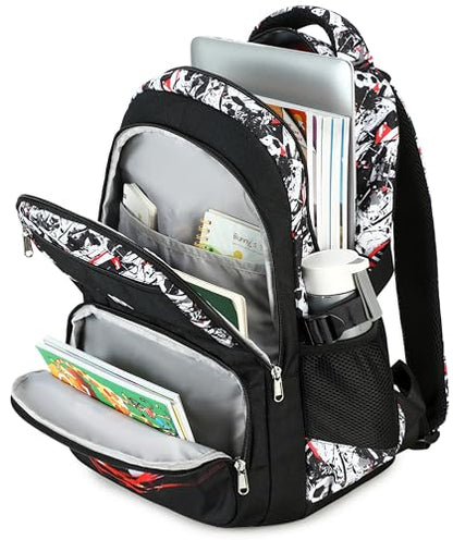 Bluboon Kids Backpack Boys Camo Bookbag Teens Elementary School Bag Daypack Travel Back Pack Middle school (Black White and Red Graffiti) - color: Black White and Red Graffiti