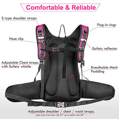 Mothybot Insulated Hydration Backpack Pack with 3L BPA Free Leak Proof Water Bladder, Large Storage Lightweight Hiking Daypack with Waist Pouches & Cooler Layer, for Running, Biking, Camping, Festival - color: Pink