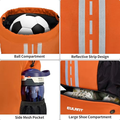 EULANT Soccer Backpack with Shoes Compartment, Waterproof Drawstring Bag for Sport Gym Swim Yoga Travel Football Volleyball - color: Orange