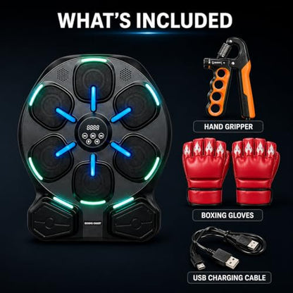 Smart LED Music Boxing Machine, Reaction Boxer Training Device with Light-Up Targets & Music, Reflex Speed Trainer for Home Workout, Adjustable Hand Grip Strengthener with Counter, Fitness Bundle